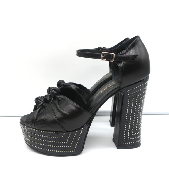 SAINT LAURENT CANDY DOUBLE KNOT STUDDED PLATFORM SANDALS BLACK LEATHER SIZE 36 - Picture 6 of 12